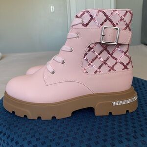 Jessica Simpson Girls Rosa Pink Sequin Buckle Ankle Boots Size 3.5 New